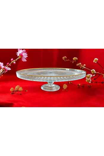 Noah Exclusive 24 cm Gold Gilded Footed Glass Presentation Plate - Cake Pastry Presentation Plate