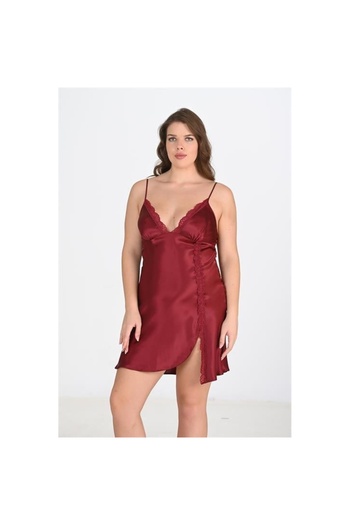 Narnuga Plus Size 2-Piece Burgundy Dressing Gown Set Bigsize