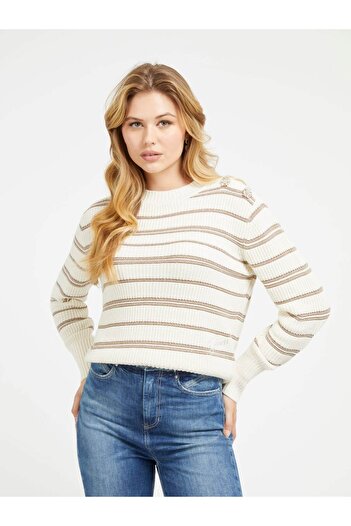 Guess Pulover din bumbac cu dungi, cu croiala normala, HAZEL W3YR27 Z37L1 S02V