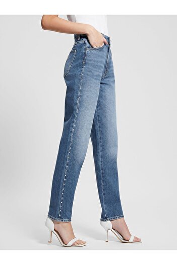 Guess Normal Bel Normal Paça Relaxed Mavi Kadın Denim Pantolon W4RA21D4T9L-DEDE