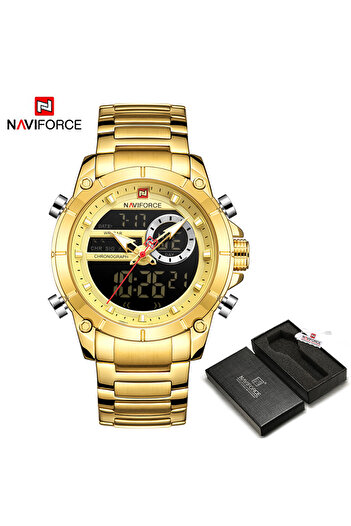 Naviforce GG BOX NAVIFORCE 9163 Luxury Original Sport Wrist Watch For Men Quartz Steel Waterproof Dual Displa