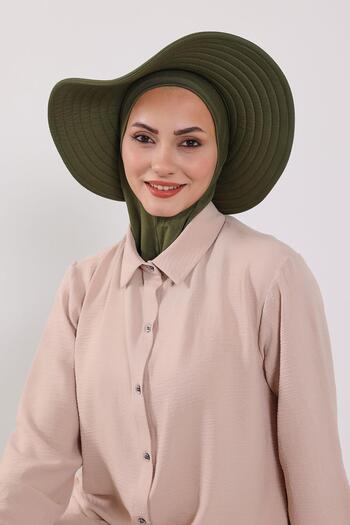 Aisha's Design Πρακτικό καπέλο με φιόγκο που κολλάει και αφαιρείται, με χτενισμένο βαμβάκι πάνω από το τουρμπάν, SP-4, SP-4, Χακί