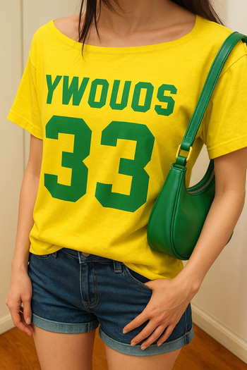 Machetta Women's Boat Neck Oywouos Printed Oversize 100% Cotton T-Shirt