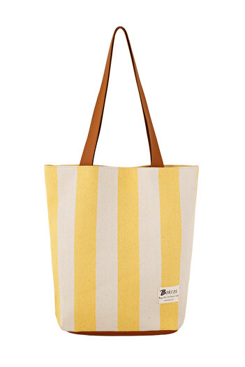 Bakras Yellow Striped Canvas Shoulder Bag