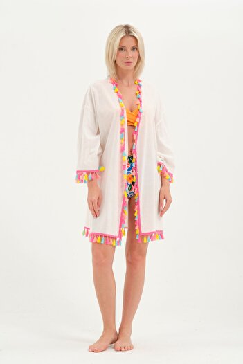 eva clothing Women's White Tassel Pareo