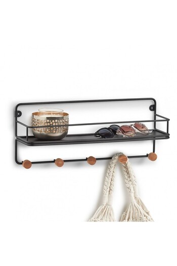 zeller Wood Steel coat rack, black, 45 x 11.8 x 18 cm