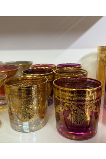 hediye Esterhomedecor 6 Pcs Gold Gilding Engraved Whiskey Glass