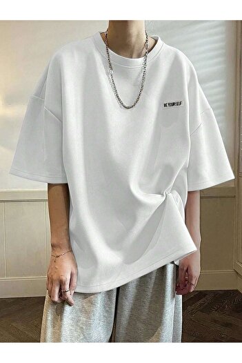 Boi Be Yourself T-Shirt - Λευκό εμπριμέ κοντό μανίκι με λαιμόκοψη