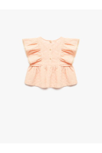 Koton Cotton Ruffle Detail Sleeveless Crew Neck Blouse