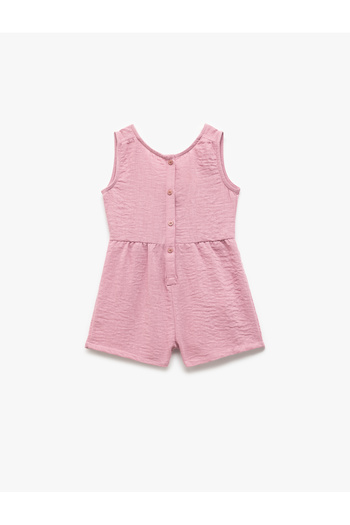 Koton Crew Neck Sleeveless Double Breasted Collar Short Jumpsuit