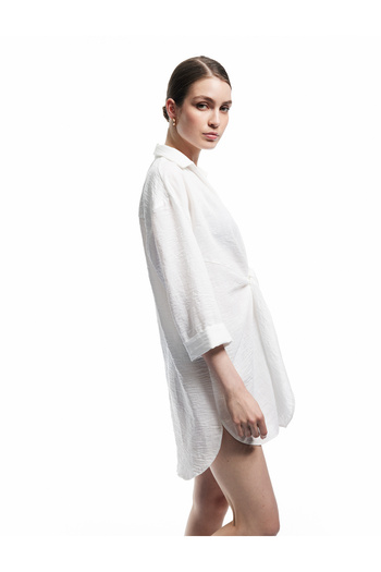 Koton Leinen-Look Kurzarm-Strandkleid mit Schnürung vorne