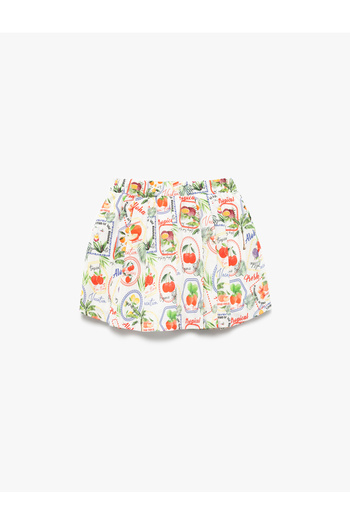 Koton Pleated Fruit Patterned Bow Cotton Skirt