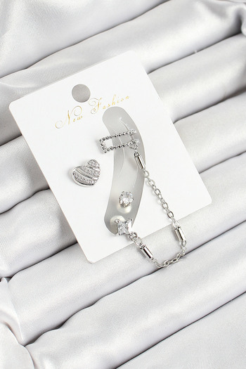 SeyCey.co Brass Heart Figured Zircon Stone Silver Color 3-Piece Cartilage Women's Earring Set