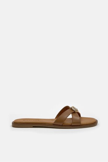 NILUFARR Mazzeo Tan Genuine Leather Women's Slippers