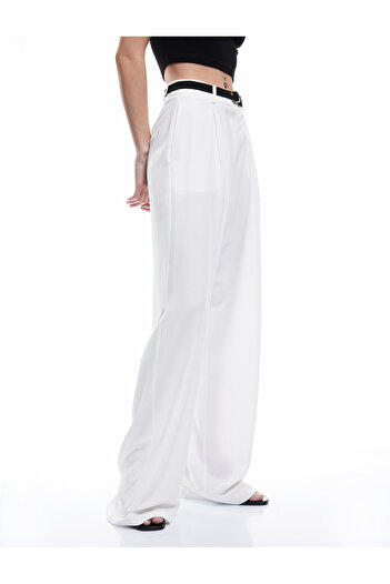 Koton Wide Leg Viscose Trousers with Belt Detail and Pockets