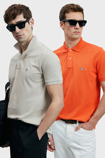 Lufian Με λογότυπο Βαμβακερό Comfort Fit Κουμπί γιακά Polo 2'li Μπλουζάκια Ανδρικό T SHIRT 111040206S2