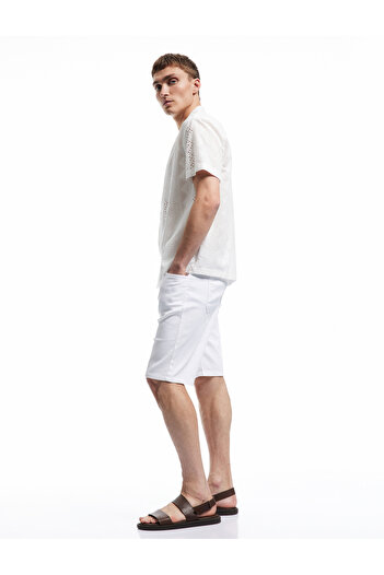 Koton Bermuda Slim Fit Jean Shorts with Lace-Up Waist and Pocket Detail