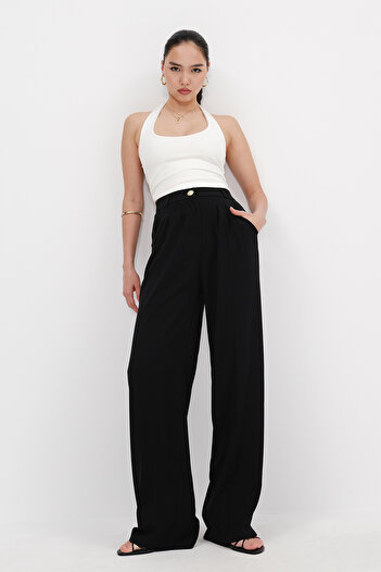 Addax Gold Button Wide Leg Trousers Pn51078