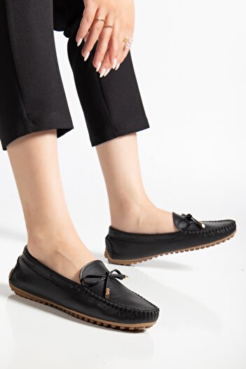 ANALİN SHOES Дамски класически мокасини от естествена кожа - черни