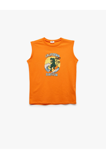 Koton Cotton Dinosaur Printed Crew Neck Oversize Sleeveless Undershirt