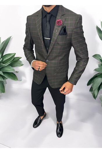 dehaine Men's slim fit checked jacket, 784, khaki