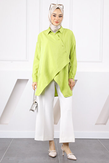 İmajButik Pistachio Green Side Tie Modal Tunic