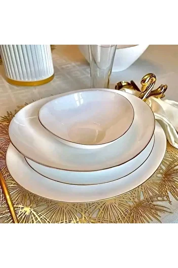 Houzi 26 Pcs Dinner Set Gold line Opal Glassware Microwave Dishwasher Safe