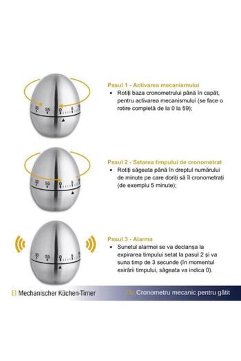 TFA Analogue kitchen timer EGG, egg shape, stainless steel, silver, 38.1026