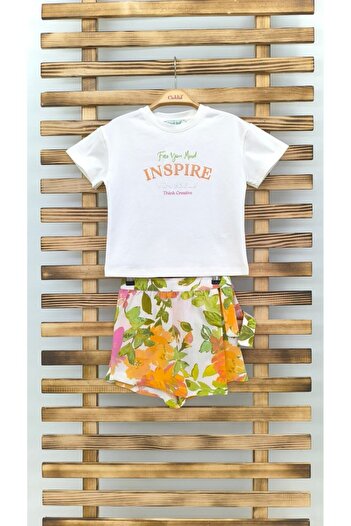 Marka Sensin Kids Cichlid Girl Custom Floral Printed Shorts Skirt Printed T-Shirt Set of 2