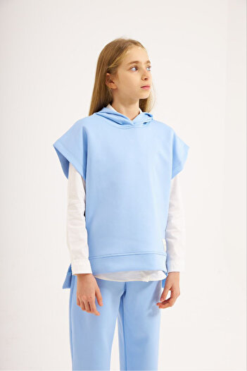 Marka Sensin Kids Girl's Design Scuba Fabric Short Sleeve Sweatshirt White Shirt Elastic Pants 3 Piece Set