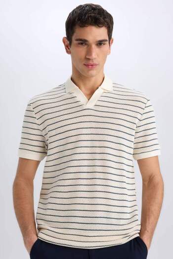 DeFacto Regular Fit Polo Neck Striped Knitwear Short Sleeve T-Shirt C4150Ax24Sm