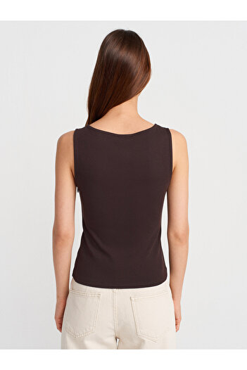 Dilvin 31764 Zipper Detailed Top-Dark Brown