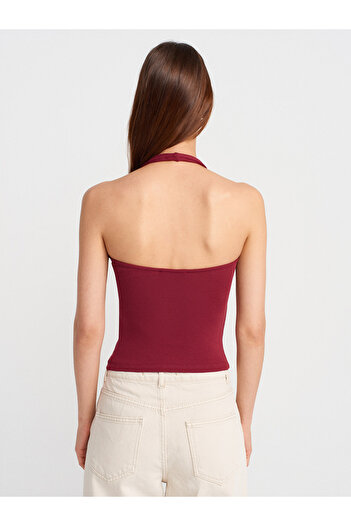 Dilvin 21052 Halter Neck Top-Open Claret Red