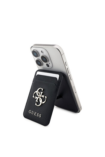 Guess Licensed Metal Large 4g and Logo Magnetic Card Holder with Stand Black