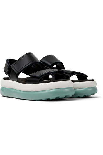 CAMPER Women’s Black Genuine Leather Hook And Loop Strapped Comfy Flat Sole Sandals PelotasFlotaUp