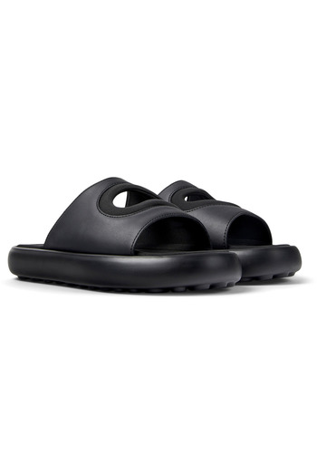 CAMPER Men's Black Hook And Loop Genuine Leather Slip-On Twin Slide with Soft EVA Sole