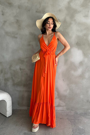 Mila Orange Strap Double Breasted Long Dress
