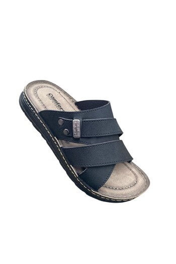 ALTUNTAŞ Men's Orthopedic Sole Slippers Daily Comfortable Home and Out - Work Slippers Black