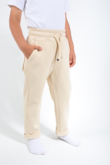 KİDSPİTİRCİK BEJ JOGGER PANTOLON LAKOS KUMAŞ YANDAN CEPLİ - BELİ LASTİKLİ - BAĞCIKLI