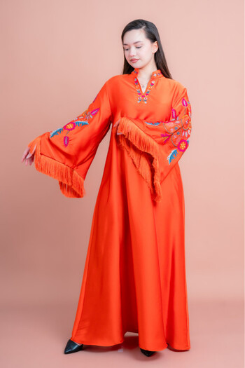 IKKXA Shimmer Detail Sleeves Embroidered Jalabiya