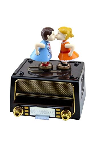 Generic Vintage Couple Kiss Hand Crank Music Box – Romantic Antique Gift for Anniversary or Home Décor