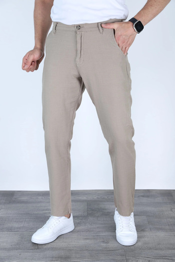 MYRAB DENİM Summer Comfortable Fit Linen Trousers Stone