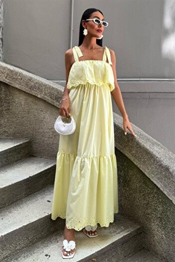 buğrahayalin Skirt Hem Brode Embroidery Halter Dress 2881