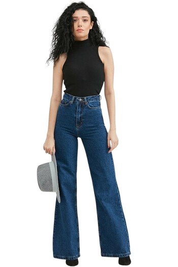 Livik Pnko Women's Lycra Stretchy Custom Cut Wide Leg Jeans