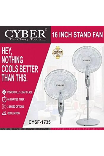 Cyber 16 Inch Stand Fan With Powerful 5 Blades 60 W CYSF1735 White