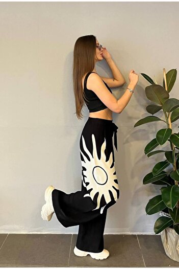 Hotfashion Patterned Viscosa Pants with Elastic Waist