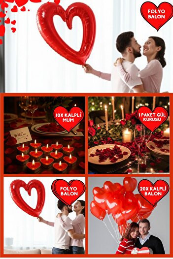 Baloncu Dede Red Heart Balloon Romantic Set Anniversary Valentine's Day Marriage Proposal Supplies and Ornaments