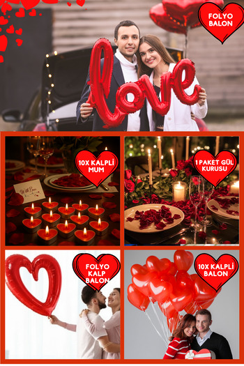 Baloncu Dede Red Heart Balloon Romantic Set Anniversary Valentine's Day Marriage Proposal Supplies and Ornaments
