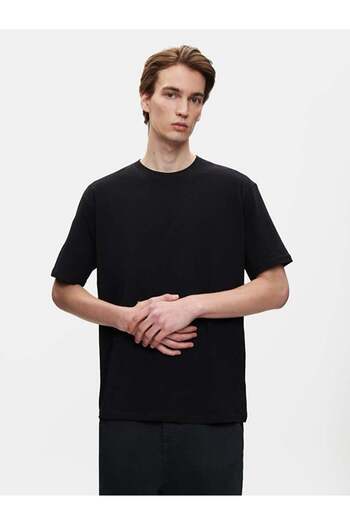 Ltb Basic Graphic Printed Relaxed Cut Loose Black T-Shirt