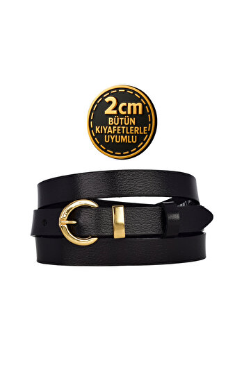 GoDeri 100% Genuine Leather Gold Color Suit Bridge Black Women's Belt 2cm Fits All Clothes_Ki̇li̇k-Gold